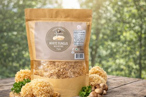 Image of Food Library The Magic Of Nature Dried Snow Fungus Mushrooms, White Fungus, Natural , 75g | Healthy Edible Mushroom for Soups & Desserts