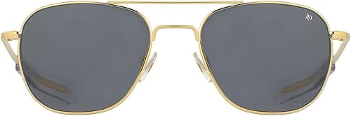 AO Gafas de sol Pilot originales, color dorado, lentes de nailon AOLite de color real, patillas de bayoneta, 52-20-140