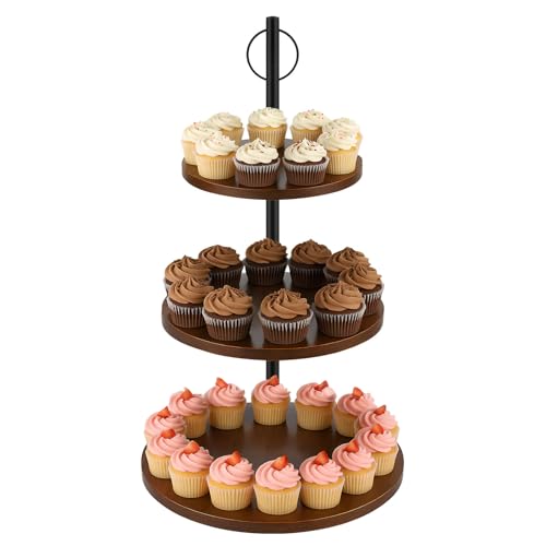 3-Tier Wooden Cupcake Stand, Rustic Cake Stand with Tiered Trays,