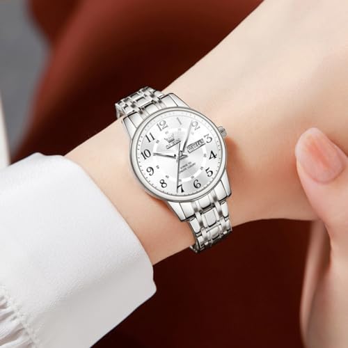 Image of OLEVS Watch Women Silver Stainless Steel Dress Analog Luminous Watch