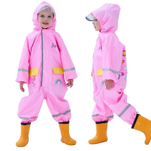 Kids Raincoat, Puddle Suit Girls Boys All in One Waterproof Rainsuit Reusable3