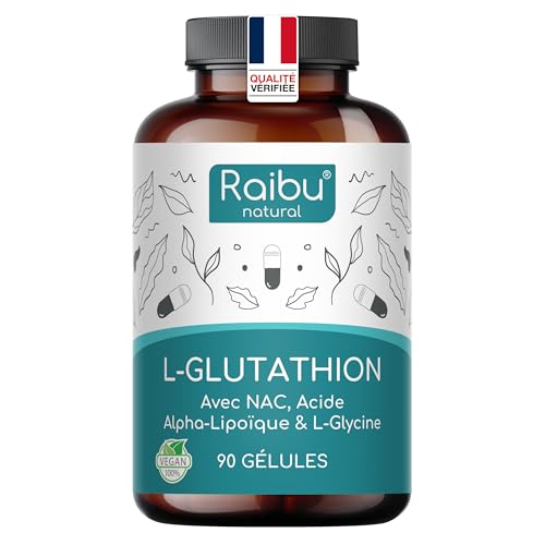 GLUTATHION Réduit à 98% - L-Glutathion avec Précurseurs dont NAC, Acide Alpha-Lipoïque & L-Glycine - Obtenu par Fermentation - Antioxydant - 500 mg Haute Dose - 90 Gélules Végétaliennes
