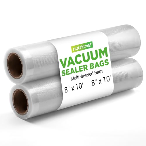 NutriChef Vacuum Sealer Bags 8x10 Rolls 2 Pack - Food Saver, Seal a Meal - Commercial Grade, Heavy Duty, Wrinkle Free, Keeps Produce Fresh, Ideal for Storage, Meal Prep, Sous Vide Cooking