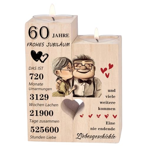 Diamantene Hochzeit Geschenk Diamantene Hochzeit Deko 60 Hochzeitstag Geschenke - Kerzenständer aus Holz Geschenke Glücklich 60. Jahrestag Geschenk für Frauen Männer Ihn Ehemann Ehefrau