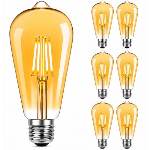 NUODIFAN Edison Vintage Glühbirne 6 Stück Edison LED Lampe Warmweiß E27 Retro Glühbirne Ideal für Nostalgie und Retro Beleuchtung im Haus Café Bar usw