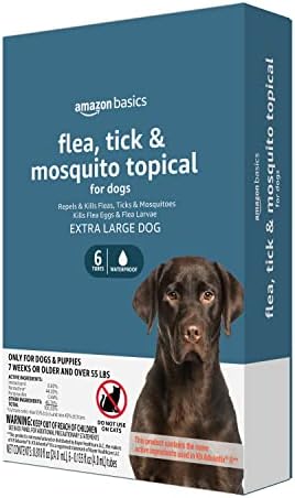 Amazon Basics Flea, Tick & Mosquito Topical Treatment for X-Large Dogs (over 55 pounds), 6 Count (Previously Solimo)