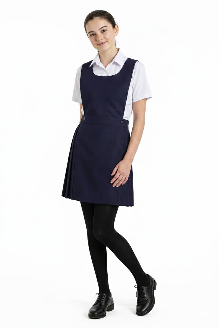 Insafians Girls Navy Classic Sleevless Pinafore Dress With Bottom Pleated Skirt | Two Front Buttons School Bib Uniform(Nvy 5/6)