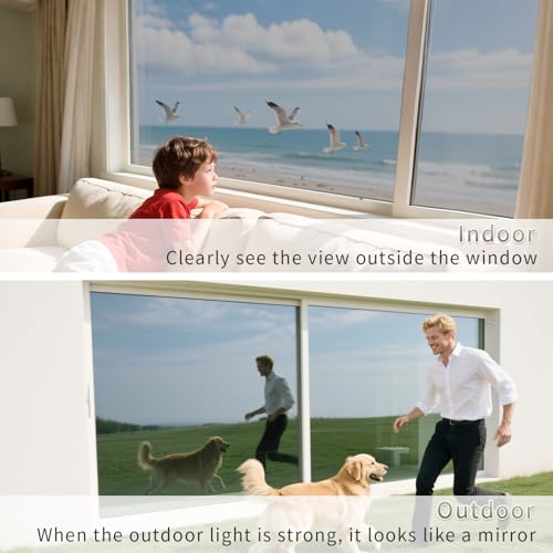 Filmgoo Window Privacy Film One Way Daytime Mirror Tint Treatments UV Heat Control Vinyl Stickers Sun Block Glass Paper Door Covering Reflective (Silver, 41.3 Inch x 6.5 Feet)