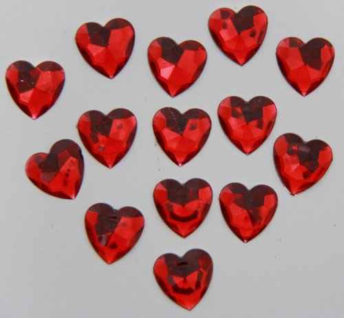 36-Piece Flat Back Acrylic HEART Rhinestones 20mm, Ruby Red