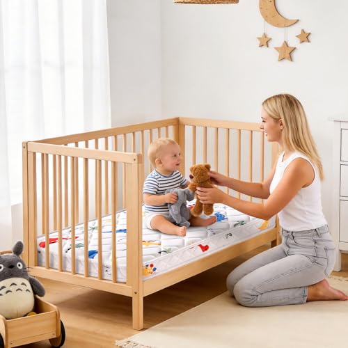 Image of Mini Crib Mattress 38 inch x 24 inch x 4 inch- Firm Support and Comfort Premium Foam,Noiseless and Odorless,Hypoallergenic Mini Crib Mattress,Fits Mini and Portable Cribs,Dual Sided with Soft Breathable Fabric
