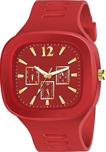 Image of Red Analog Rubber Strap Watch for Men and Boys