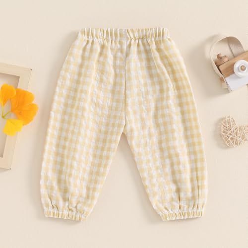 Toddler Baby Girl Boy Cotton Linen Pants Plaid Elastic Jogger Gingham Lantern Long Pants Summer Fall Harem Pants2