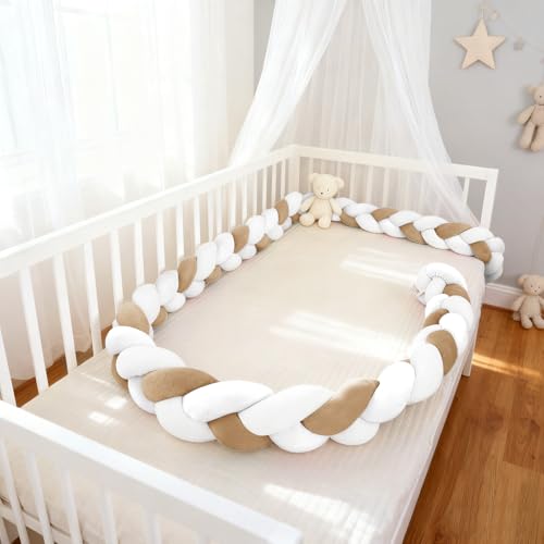 GYCS Chichonera Cuna Adecuada con Cojín Anticolisión, Alfombra Protectora contra Caídas para Cama, Diseño De Nudo De Serpiente Y Trenza, Protector Acolchado Barrotes Cuna,A01,100cm