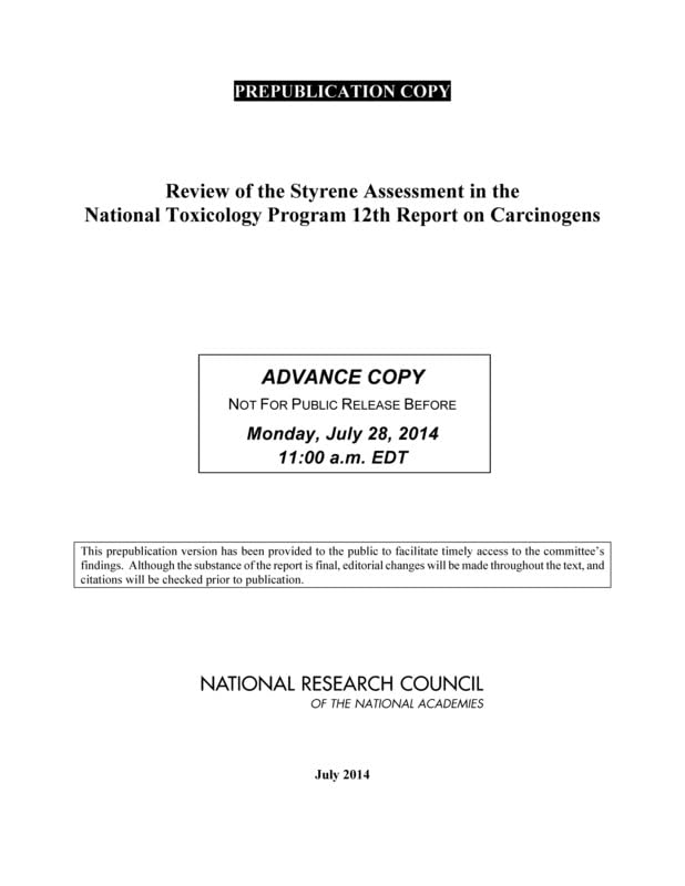 Buy Review of the Styrene Assessment in the National Toxicology Program: 12th Report on Carcinogens — BookShops.in