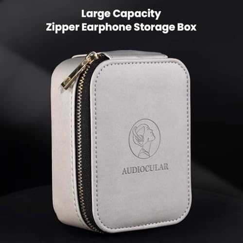 Image of AUDIOCULAR Luxe Premium Earphone Case, PU Leather, Water-Resistant, Shockproof, Multi-Purpose Case for in-Ear Monitors, Wired Earphones, Pen Drives, Portable DACs & Other Small Accessories (Grey)