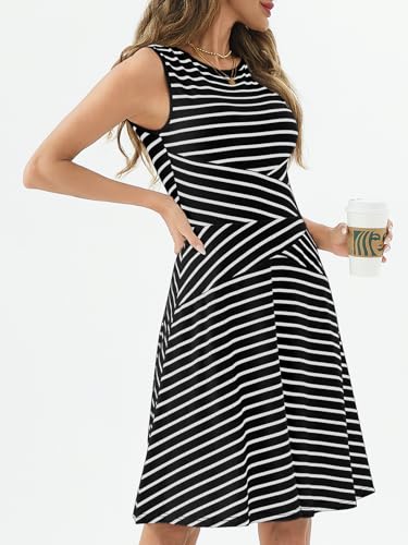 Image of PerZeal Women's Summer Casual Dresses 2025 Sleeveless Striped Mini Dress High Waisted A Line Party Dresses