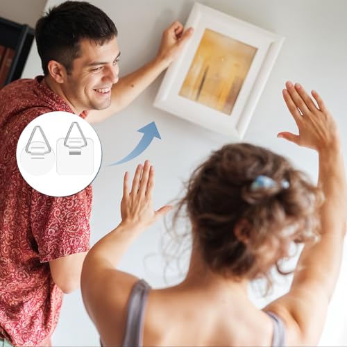 Image of 60 Pcs Adhesive Picture Hanger Wall Plate Holders Plastic Picture Hanging Hooks Vertical Sticky Photo Hooks Without Nails Plate Holder for Home Photo Frame Wall Art