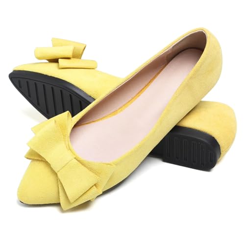 Image of SAILING LU Womens Bowknot Ballet Flats Pointy Toe Suede