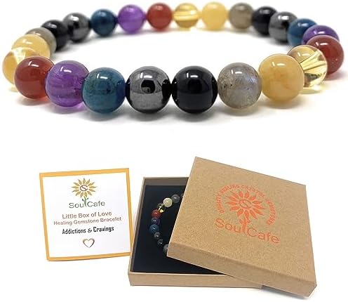 Addiction and Cravings Power Bead Bracelet - Crystal Gemstones - Soul Cafe Gift Box & Tag