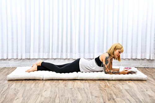 Image of Leewadee Trifold Mattress Standard - Comfortable Thai Massage Pad, Foldable Floor Mattress Filled with Eco-Friendly Kapok, Perfect to Use as a Sleeping Mat 79 x 28 inches, Ecru