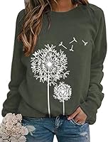 Dresswel Women Dandelion Print Sweatshirt Crew Neck Long Sleeve Tops Basic Jumper Tunic Blouse Shirts