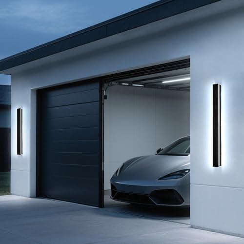 Image of 2PC 39inch Modern Outdoor Wall Lights, 2700k-6500k Dimmable Long Exterior Light Fixtures Wall Mount Waterproof Linear Outdoor Wall Sconce Lights LED Outside Garage Lights for House Patio