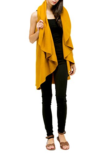 Look by M Women's Draped Basic Shawl Vest (Mustard)