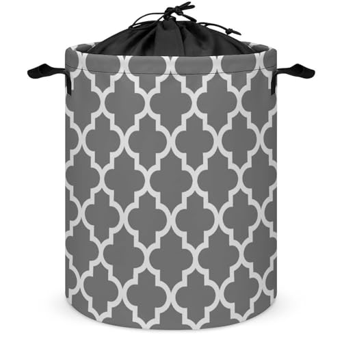 Cesto grande para ropa sucia, moderno diseño de trébol blanco y carbón, plegable, con cordón, ideal para guardar ropa sucia en dormitorios universitarios.
