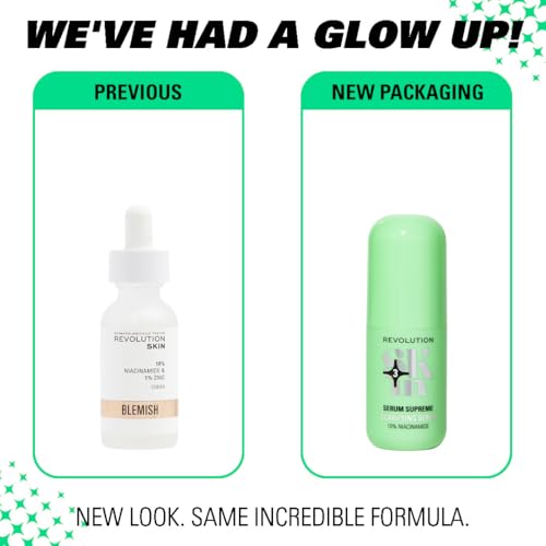 Revolution Skincare London Revolution Skin, Serum Supreme 10% Niacinamide Serum Clarifying Face Serum, Pore Minimizer, Helps Even & Smooth Skin Tone, Vegan & Cruelty-Free, 1.01 fl oz