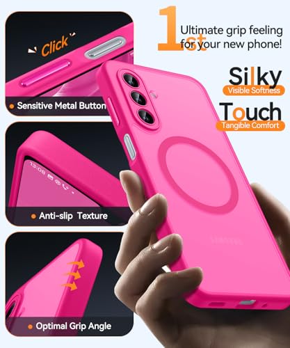 Image of CANSHN Designed for Samsung Galaxy A17-5G Case [Full Camera Protection] [Compatible with Magsafe] Translucent Matte Back Protective Phone Cover, Hot Pink