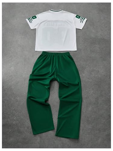 GORGLITTER Men's 2 Piece Beach Vacation Outfits Number Print Short Sleeve Jersey Shirts Drawstring Waist Pants Set2