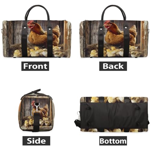 Travel Duffel Bag, Farm Hen Chicken Sports Tote Gym Bag Foldable Western Aztec Weekender Bag Carry on Luggage Handle Bag Overnight Shoulder Bag for Women Men,A-19332