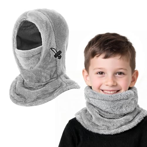 AYPOW - AYPOW Cagoule d'hiver Thermique pour Enfants 4-9 Ans, Multifonction Coupe-Vent Réglable Masque de Ski, Bonnet en Polaire Chaude, Casquette Cache-Cou Tour de Cou écharpe pour Garçons Filles Plein Air
