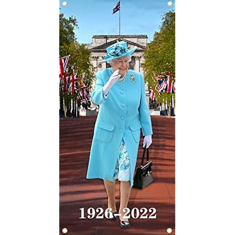 Queen Poster, Queen Elizabeth ii Portrait Memorial Flag Banner(1926 - 2022), Fabric Platinum Jubilee Flag with Queen Cut Out Life Size, Memoriam Her Majesty Queen Royal Events Mouring Queen Supplies Cover