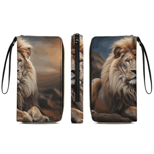 Creative Animals Lion Wallets for Women Long Wristlet Leather Wallets with Zipper Holder Large Capacity Coin Pocket3