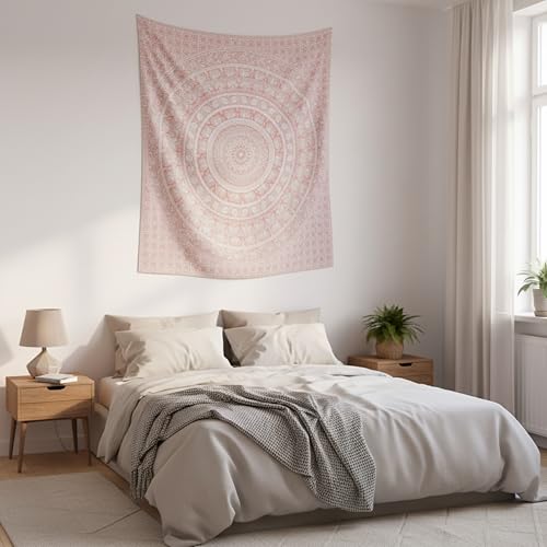 Image of Craft Trade 30x40 Inches Psychedelic Pink Cotton Mandala Ombre Wall Hanging Tapestry