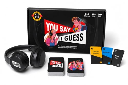 you say i guess sorry game Funny Adult Party Game with Headphones Lip Reading Challenge Game Perfect for Game Night Couples Friends & Parties (24 Players)