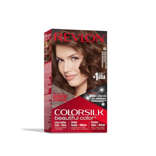 Revlon Permanent Hair Color, Permanent Hair Dye, Colorsilk with 100% Gray Coverage, Ammonia-Free, Keratin and Amino Acids, 46 Medium Golden Chestnut Brown, 4.4 Oz (Pack of 1)