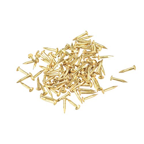 Clavos pequeños de latón 1.2mm x 8mm para decoración y bricolaje en madera, tono latón, 100 piezas miniatura 1