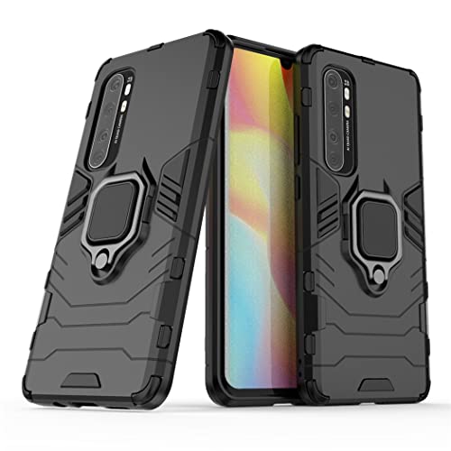 Compatibile con Xiaomi Mi Note 10 Lite Cover, Custodia Armor Anello Cavalletto (Funziona con il Supporto Magnetico per Auto) Case Paraurti (Nero)