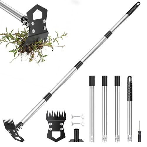 Kkluno Unkrautentferner Länge 150cm - 2-in-1 Unkrautjäter mit Langem Stiel, Unkrautrechen und Gartenhacke, Gartenwerkzeug Effizientes Entfernen von Unkraut Gartengeräte