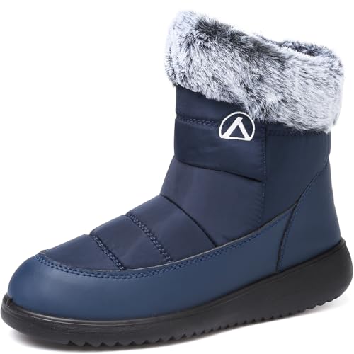 VTASQ Invierno Botas de Nieve Botas para Hombre Calentar Forrada Impermeables Planas Botas para Mujer cálida Antideslizante Botín Ligero de Tobillo Unisex Azul 36 EU