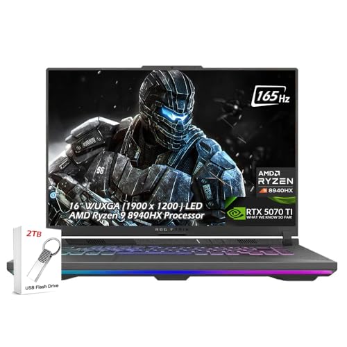 Image of ASUS ROG Strix G16 Gaming Laptop,16 inch WUXGA 16:10 LED IPS 165Hz, AMD Ryzen 9 8940HX, NVIDIA GeForce RTX 5070Ti, Wi-Fi6E, Backlit KB, Win11, Eclipse Gray, (16GB RAM |1TB SSD), w /2TB USB Drive, W /GaLiMu