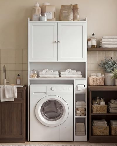 VASAGLE Meuble WC, Armoire pour Machine à Laver, Étagères Ajustables, Économie d’Espace, Adapté à la Plupart des Toilettes, Moderne, 20 x 79,1 x 170 cm, Blanc...