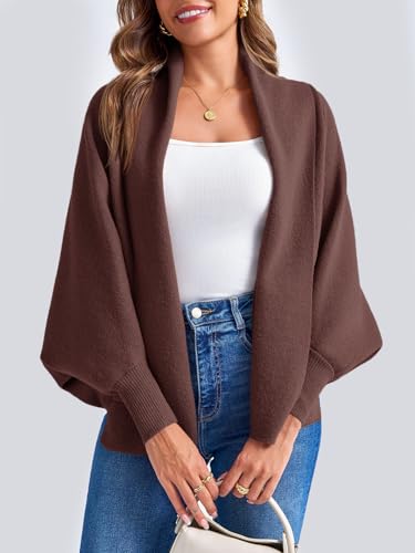 Image of Saodimallsu Womens Open Front Cardigan Batwing Long Sleeve Shawl Chunky Knit Loose Fall Poncho Sweater Coats