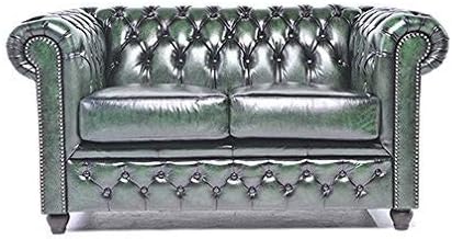 Original Chesterfield Sofa - 2 Seater - Full Real Hand Washed Leather - Antique Green