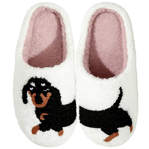 ODYQIG Funny Dachshund Slippers for Women and Men Ultra Soft Plush Cute Dog Slipper Indoor Slip On House Shoes with Non Slip Sole 4445