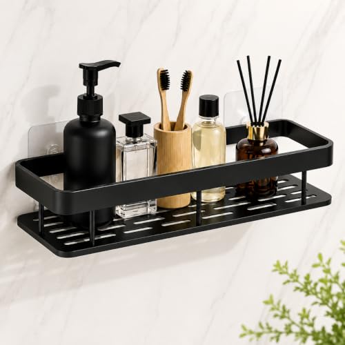Bathroom Self Shower Straight Caddy, No Drill, Pack of 1, Black