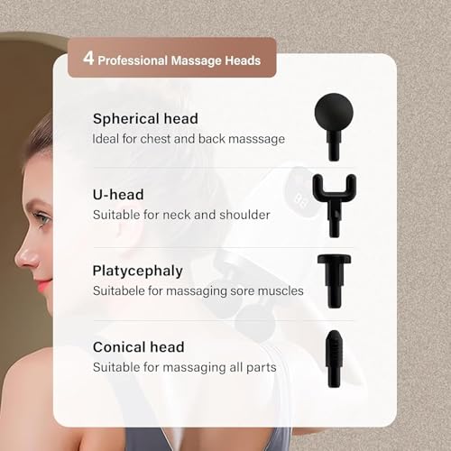 Image of 4-Head Massage Gun, Deep Tissue Muscle Massager 20 Intensities & 6 Massage Modes, 4-Head Back Massager for Pain Relief in Back, Leg, Neck, Shoulder and Body, Rechargeable, Quiet, and Lightweight (SILVER)