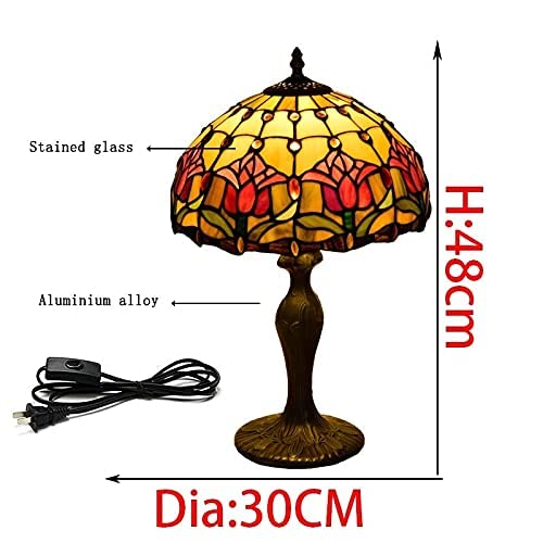 Blivuself Tiffany Lamp Stained Glass Lamp Red Tulip Bedroom Table Lamp Reading Desk Light For Bedside Living Room Office Dormitory Dining Room Decorate Gift 12X12X18 Include Light Bulb #TOP6